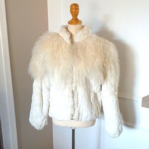 Vintage Élan Furs Cream Rabbit Fur Jacket with Plush Tibetan Lamb Collar
